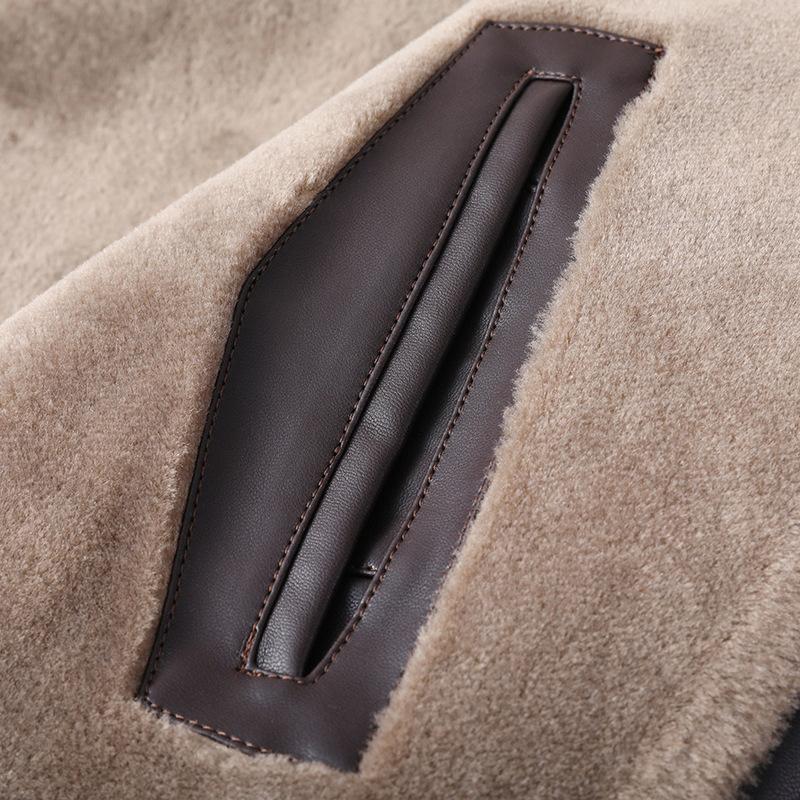 New Leather Jacket for Men with Velvet and Thickening for Middle-aged and Old Men with Fur Integrated Winter Daddy Lapel Warm Leather Jacket