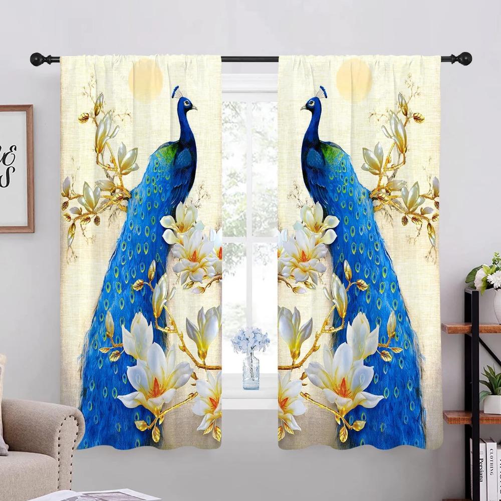 Синий павлин с цветком павлина оконные шторы для гостиной роскошный разделитель спальни левый и правый 2 панели