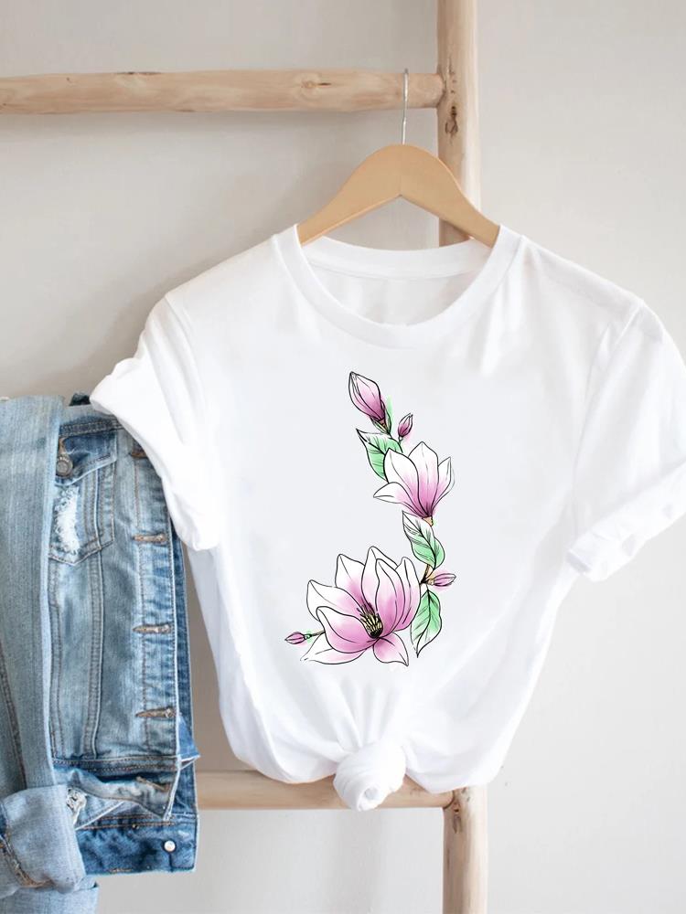 Trend Lovely Flower Cute Unisex T Shirt Short Sleeve Tee Ladies Casual Top Female Clothing Fashion Tshirt