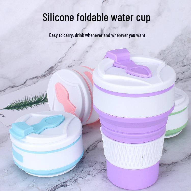 Creative Portable Folding Silicone Coffee Cup with Lid and Custom Logo