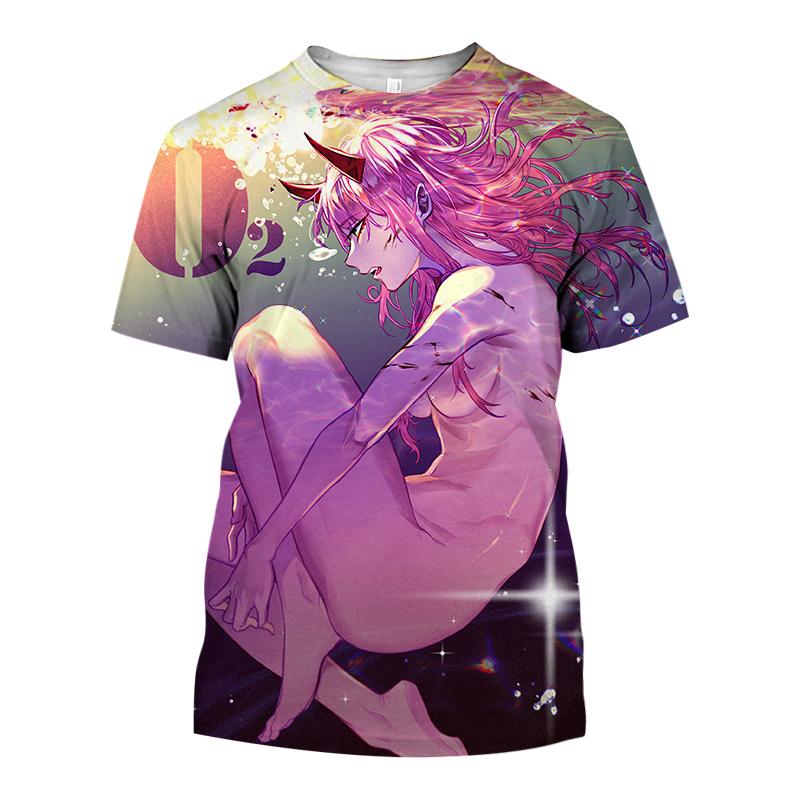 Летняя популярная мужская одежда аниме Darling In The Franxx Sexy Girl 3D Мужская футболка модная повседневная женская футболка с коротким рукавом большого размера
