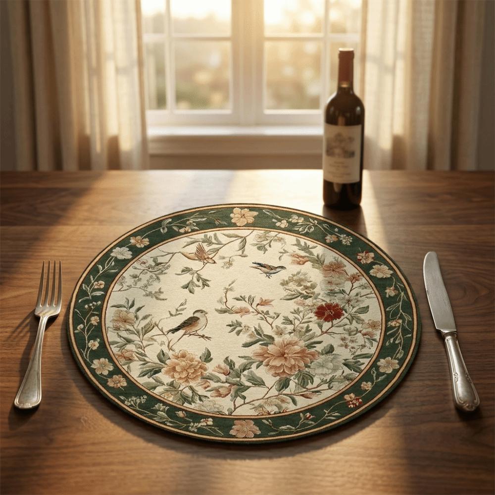 Heat Insulation Floral Birds Table Placemat Anti-scald Anti-slip Round Dining Mat Coffee Cup Mats Coaster Flower Linen Table Mat