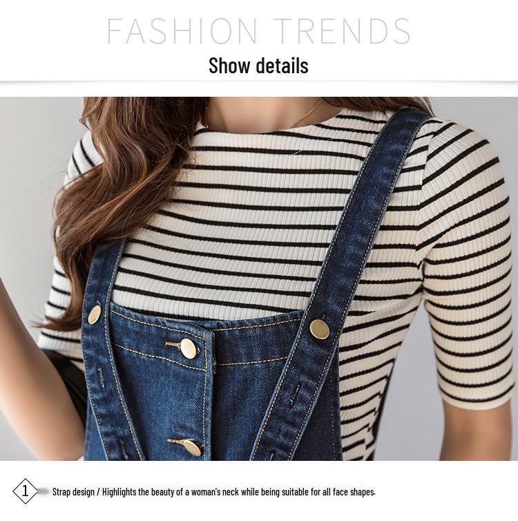 Korean Style A-Line Suspender Denim Dress for Women - Medium and Long Slim Fit