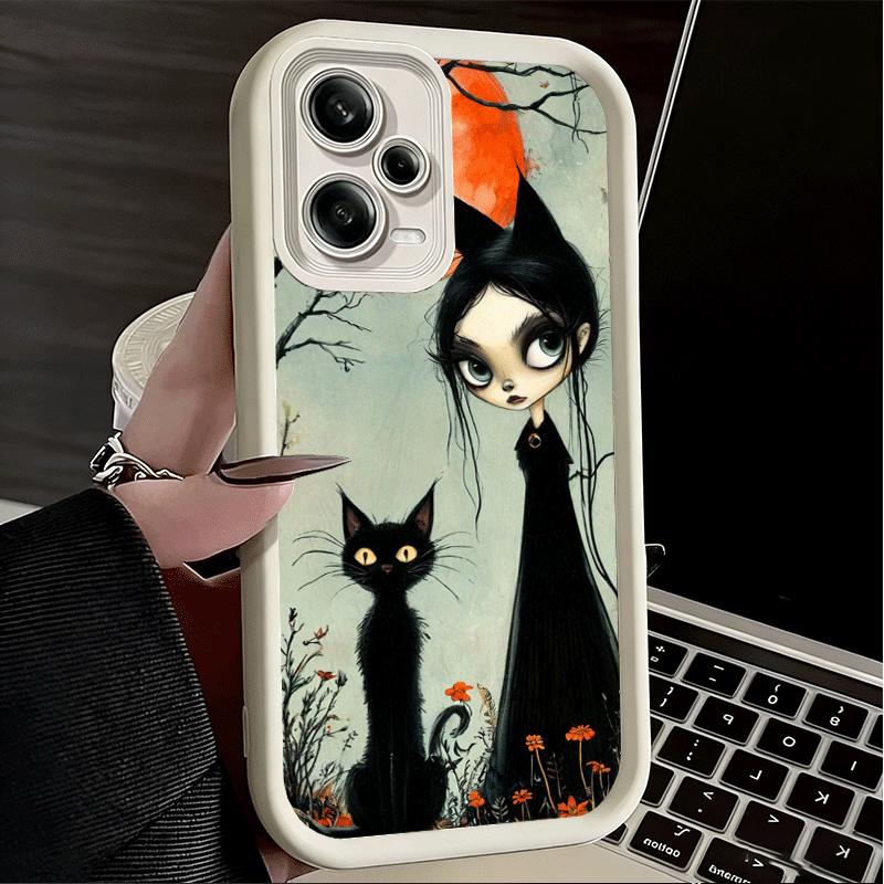 Чехол для телефона Xiaomi Redmi Note 15 14 13 Pro Plus Черный Кот Ведьма Эстетика Оболочка 12S 11 11S 11T 5G 14S Мягкий Силикон Funda