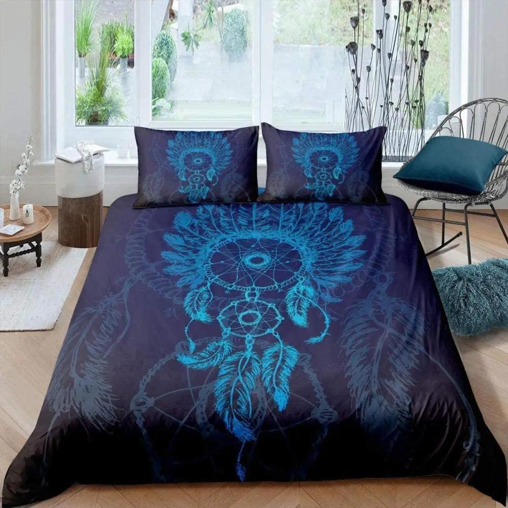 Dream Catcher Duvet Cover Dream Catcher Galaxy Bedding Set Boho Feather Comforter Cover Indian Tribal Soft Polyester Quilt Cover