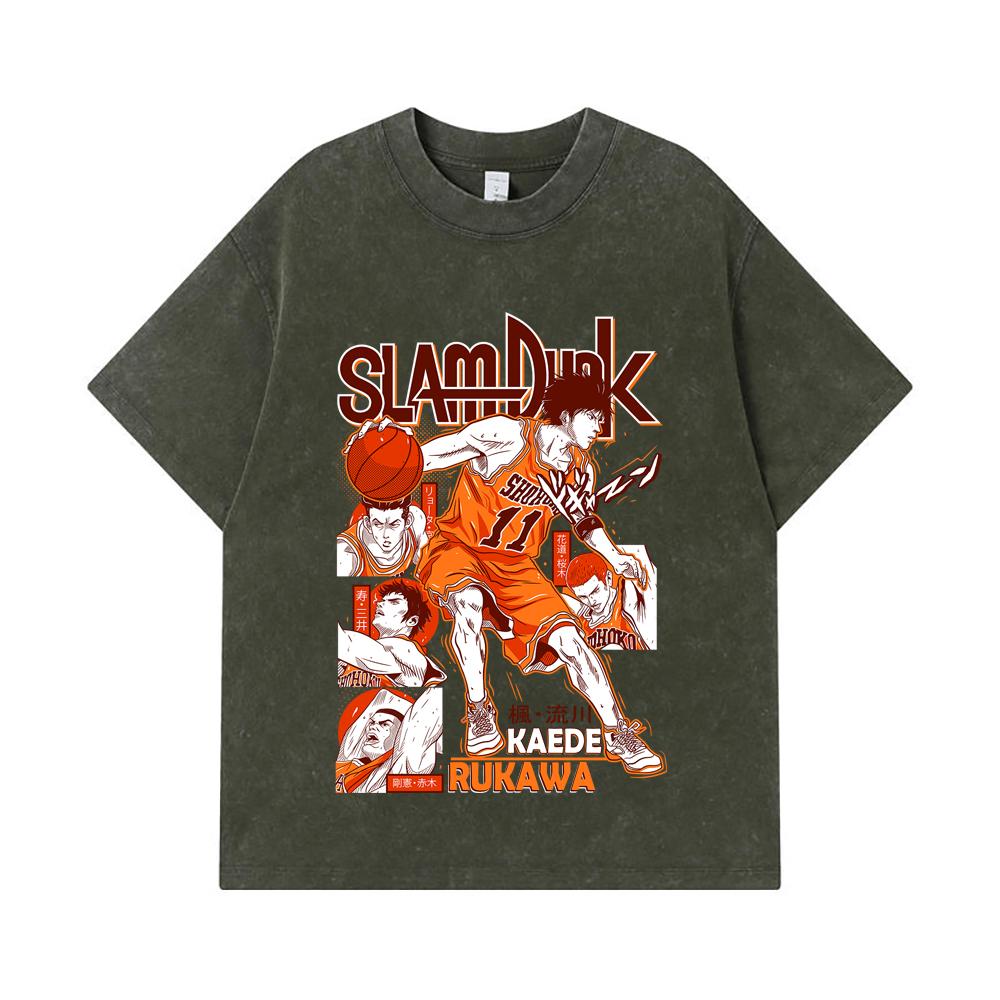 275 GSM Washed T-shirts 100% Cotton Slam Dunk V3 Kaeda Print Unisex Heavy Cotton T Shirt