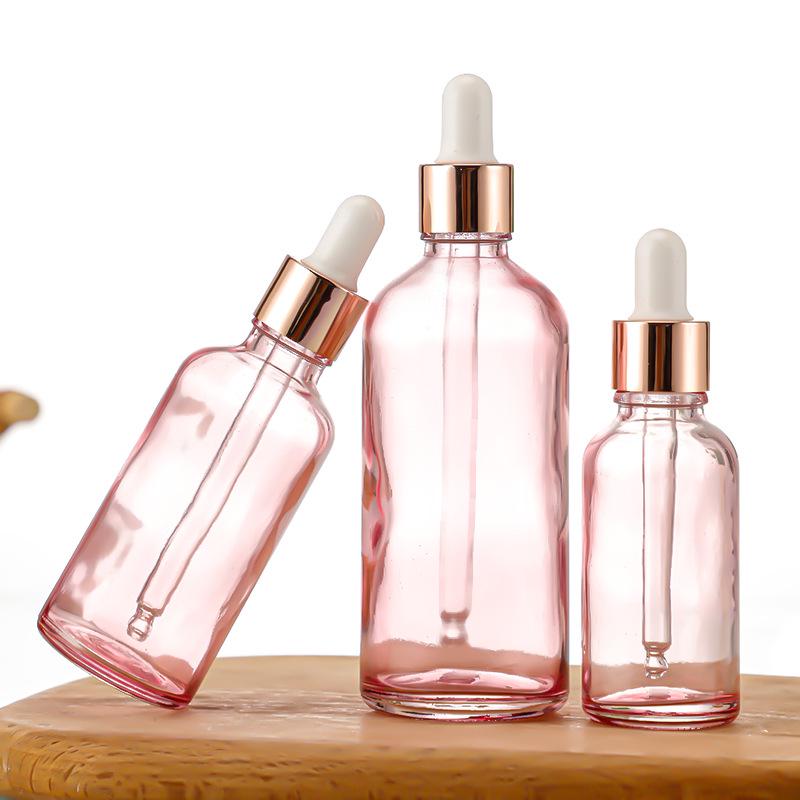 Флакон-капельница из розового стекла для эфирных масел (5-100ml) - Пустой контейнер для образцов косметической жидкости