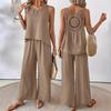 Женский комплект из двух предметов для отдыха, летний топ без рукавов с вырезом сзади и широкие брюки, повседневная одежда для отпуска и путешествий