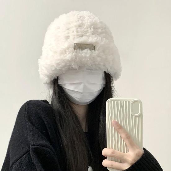 Women Winter Hat Fuzzy Plush Short Brim Solid Color Dome Windproof Warmth Sun Protection Fisherman Cap Outdoor Travel Headwear