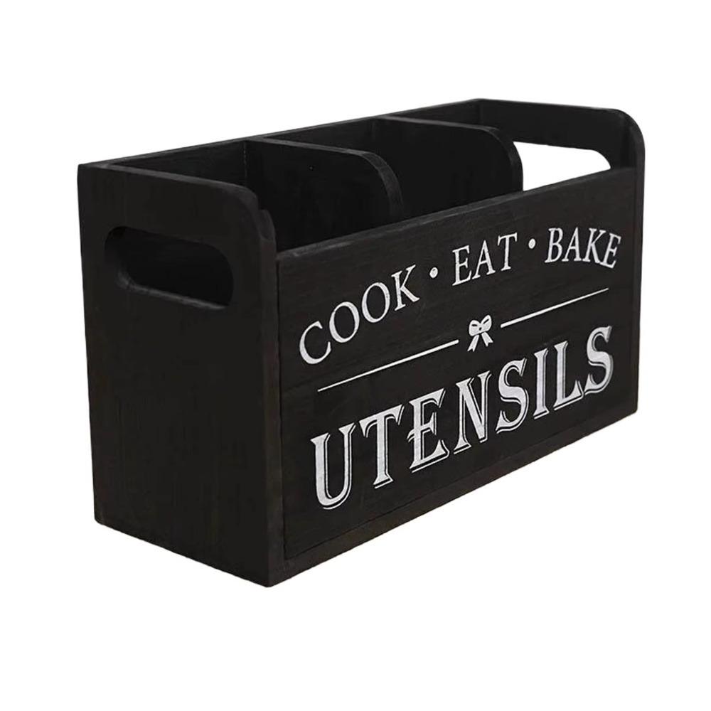 Wood Material Wood Kitchen Utensils Holder With Drainage Holes Tableware Stand Kitchen