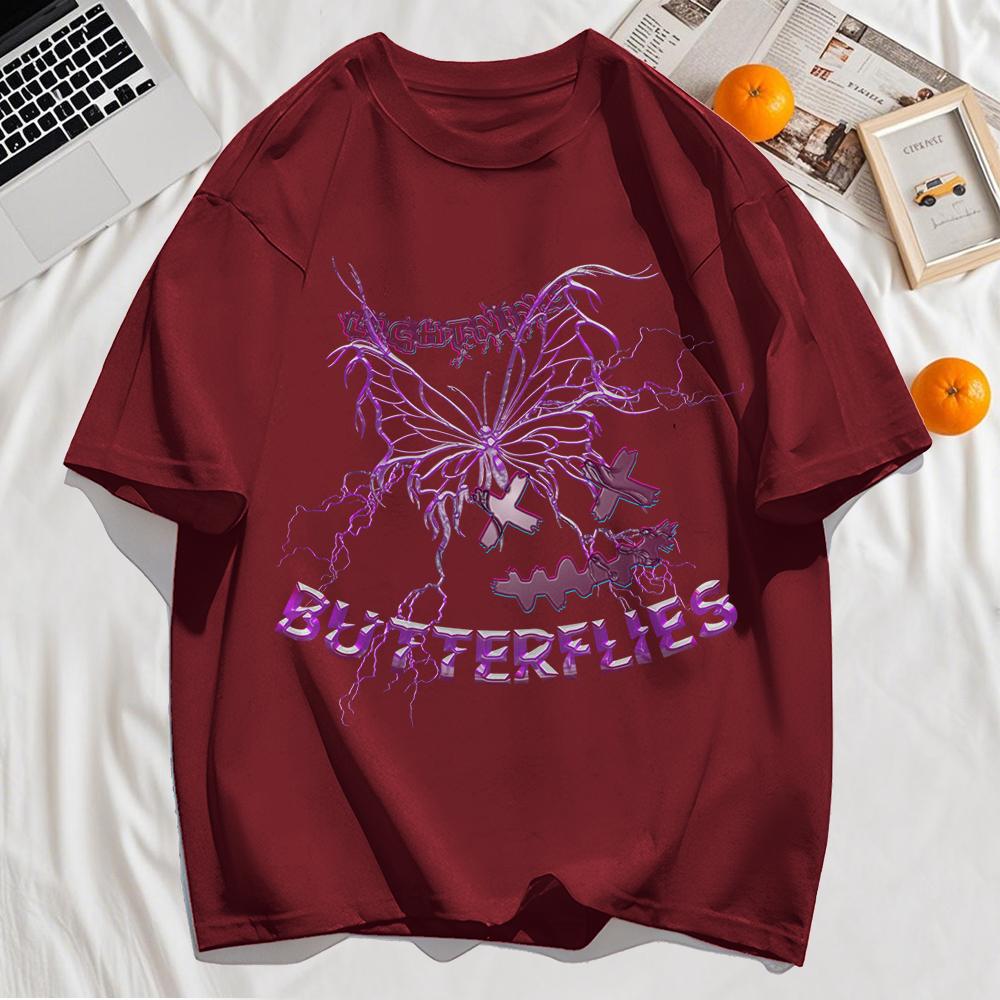 Lightning Butterfly Printing Mens T Shirts Summer Cotton T-Shirt Casual O-Neck Clothes Oversized Comfortable Sleeve