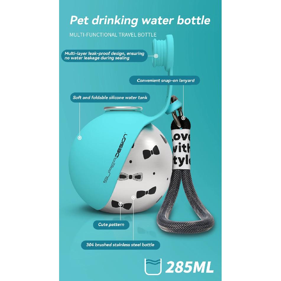 Portable Dog Water Bottle Leak-Proof Compact Small Dog & Cat Travel Water Bottle Stainless Steel Bottle 2-in-1 Dog Feeder