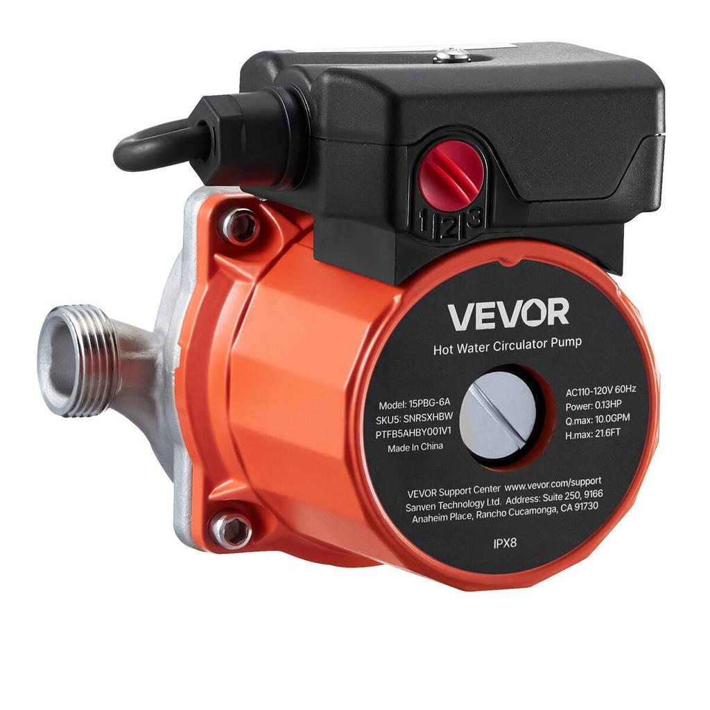 Hot Water Recirculating Pump, 38 LPM, Instant Circulation Circulator Pump System, 3-Speed Control, 100W, AC 220-240V, G3/4 in to G1/2 in Adapter,