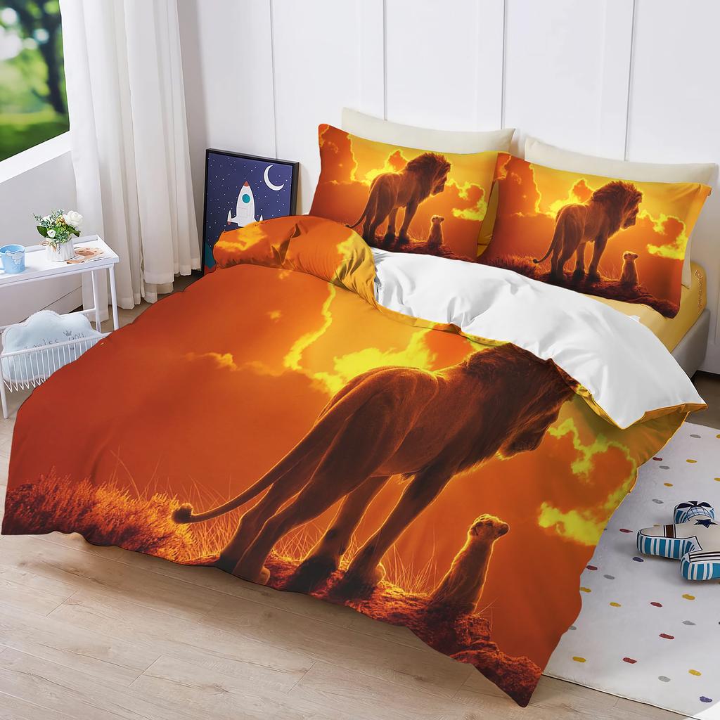 Christmas Gifts The Lion King Luxury Bedding Set Cute Printed Cartoon Quilt Cover Duvet Cover 3-Piece Set Home