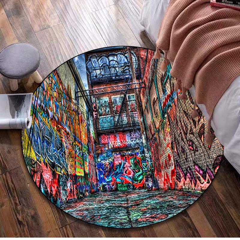 Graffiti Circular Rug - Office Decorative Carpet For Living Room Bedroom Door Mat Floor Rug Computer Chair Area Rug