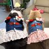 with Leash Dog Harness Dress Heart Print Pet Dress Denim Puppy Princess Skirt  Outdoor Walking