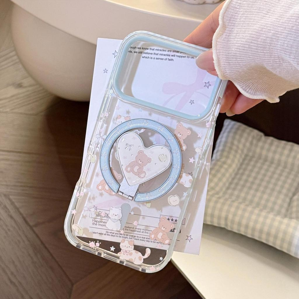 Милый Медведь Магнитный Чехол для Телефона в Форме Сердца для iPhone 16, iPhone 17 и iPhone 17 Pro Max