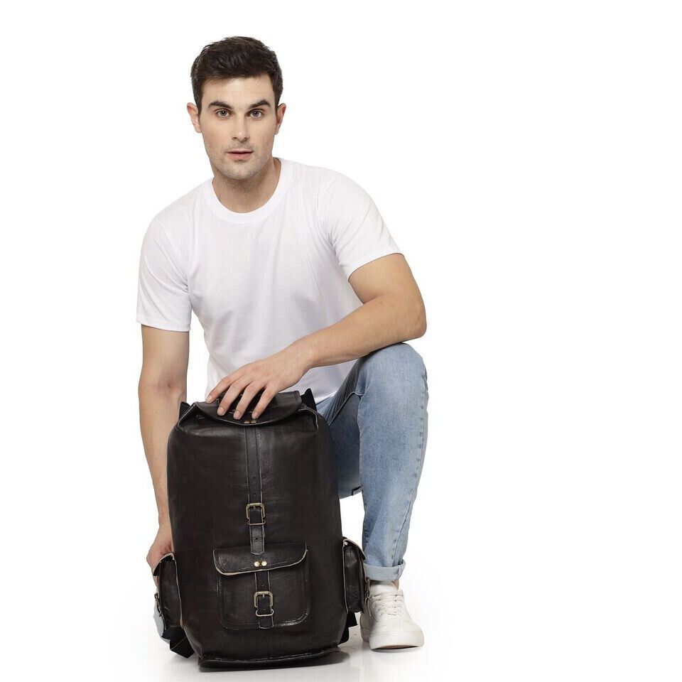 Большой мужской винтажный рюкзак из натуральной черной кожи 18 дюймов, дорожная спортивная сумка