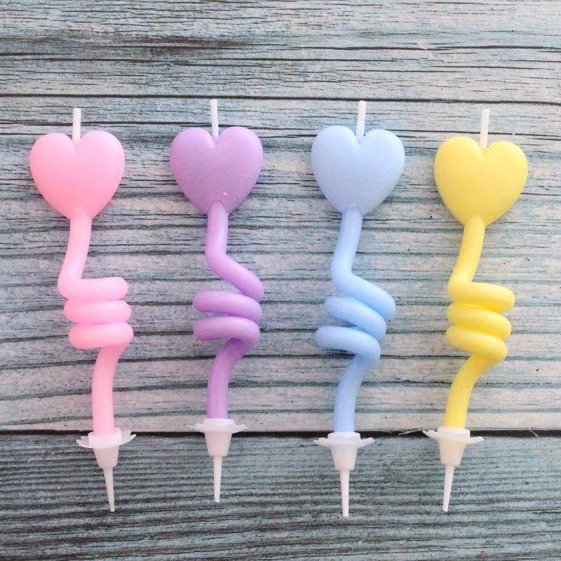 Новая свеча-завитушка для торта, разноцветная, изогнутая, на палец, креативная, в форме сердца, пятиконечной звезды