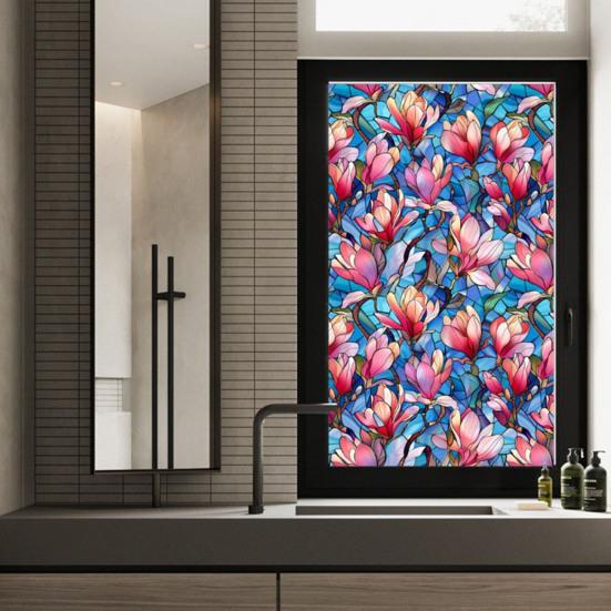 Витражная статическая оконная пленка Винтажная цветочная защитная пленка для защиты от солнца Водонепроницаемая пленка для покрытия окон из ПВХ