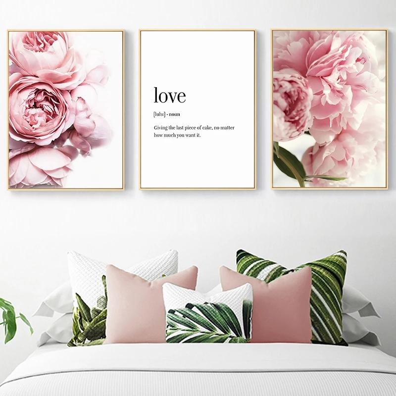 Pink Peony Canvas Painting Poster and Print Flower Letter Quote Nordic Wall Art Floral Picture Bedroom Decor Home Decoration Art
