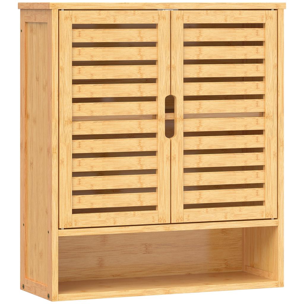 Bathroom Wall Cabinet Wall Mounted Bathroom Cabinet With 2 Louvered Doors Open Shelf And Adjustable Shelf Storage