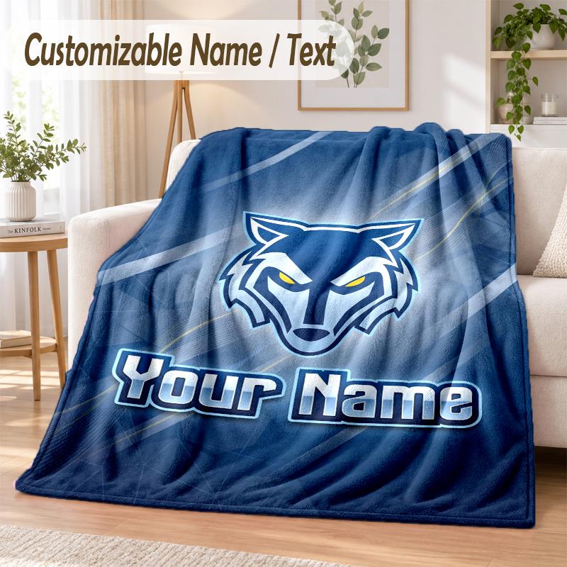 Custom Text Flannel Blanket Warrington Wolves Print Warm Cozy Blanket Home Sofa Bedding