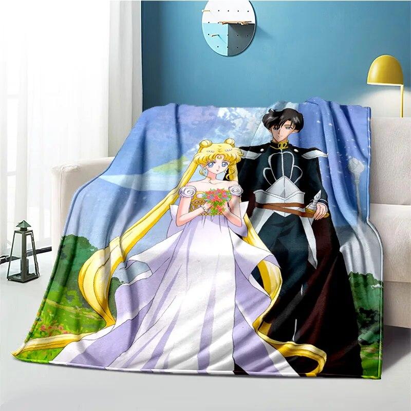 Cute Japanese Cartoon Plush S-Sailor Moons Blanket Light Four Seasons Family Light Sheet Sofa Cover Travel Warm Blanket