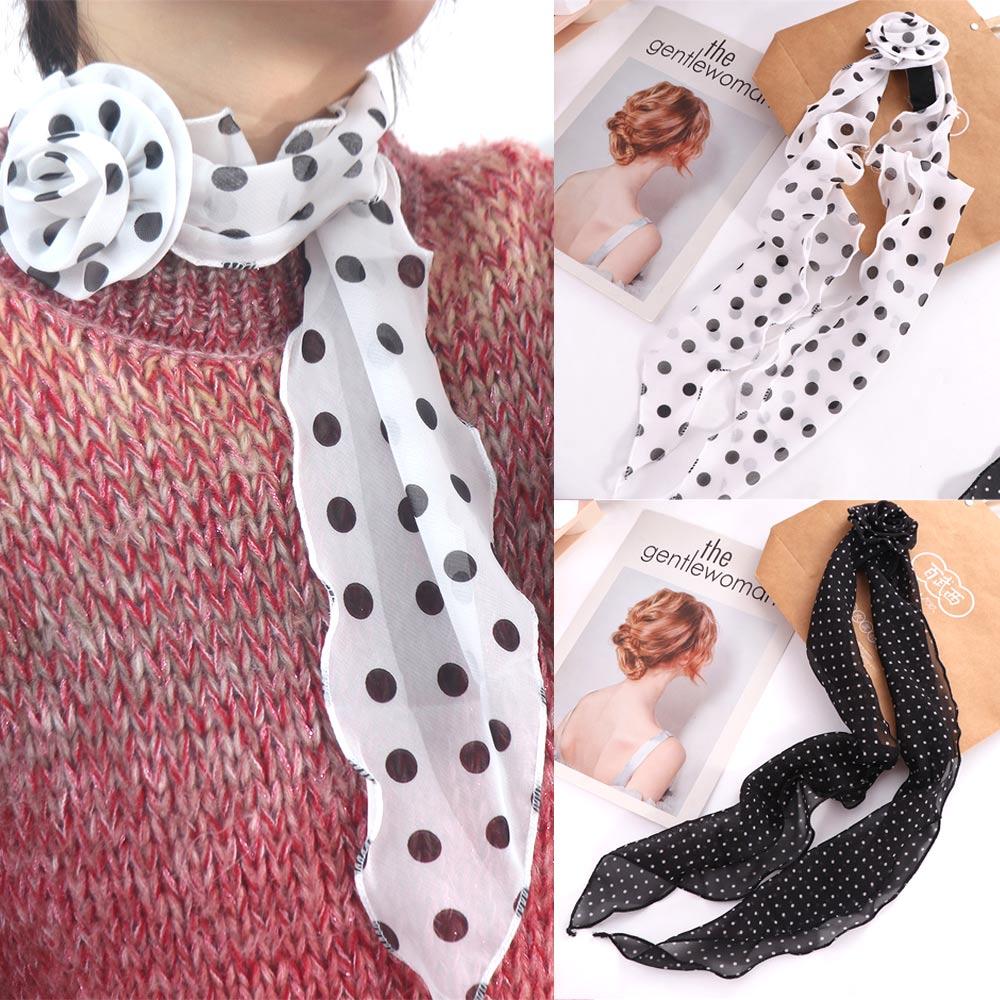 Cravat Polka Dot Scarves Bow Ties Collar Flower Decoration All-match Long Silk Scarf Spring Summer