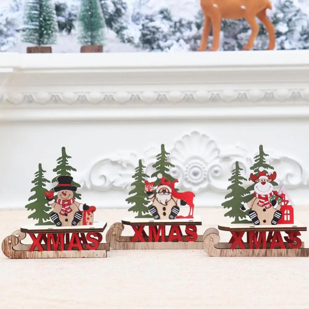 Santa Claus Sleigh Ornament Burr Free Unique Design Smooth Edge Sled Ornament Table Top DIY Wooden Craft Christmas Decoration
