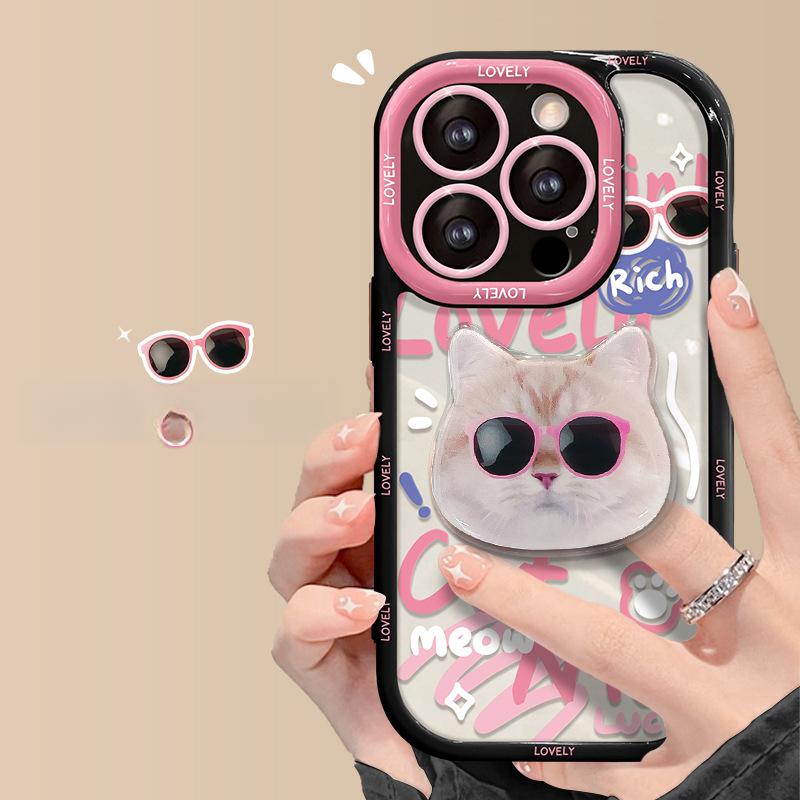 Подходит для чехла для мобильного телефона Apple 14promax iPhone 13 Противоударный Сладкий и Крутой Кот Подставка 11/12 Mini Милый