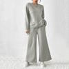 2 Pcs/Set Women Top Pants Suit O Neck Long Sleeves Solid Color
