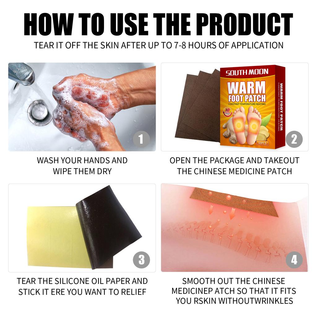South Moon 1 упаковка/50 шт., теплая паста для ног с имбирем, нагревательная теплая паста для ног, теплая детская паста, зимняя теплая и холодная паста для ног