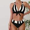 Женские купальники танкини, купальник из 2 предметов, черно-белые изогнутые полоски с принтом, отпускные купальные костюмы