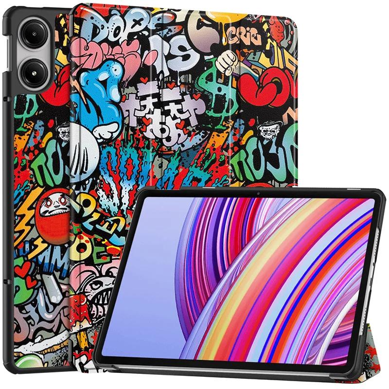 Painted Smart Leather Cover for Capa Poco Pad Case for Xiaomi Redmi Pad Pro Ultra Thin Shockproof Protective Cover