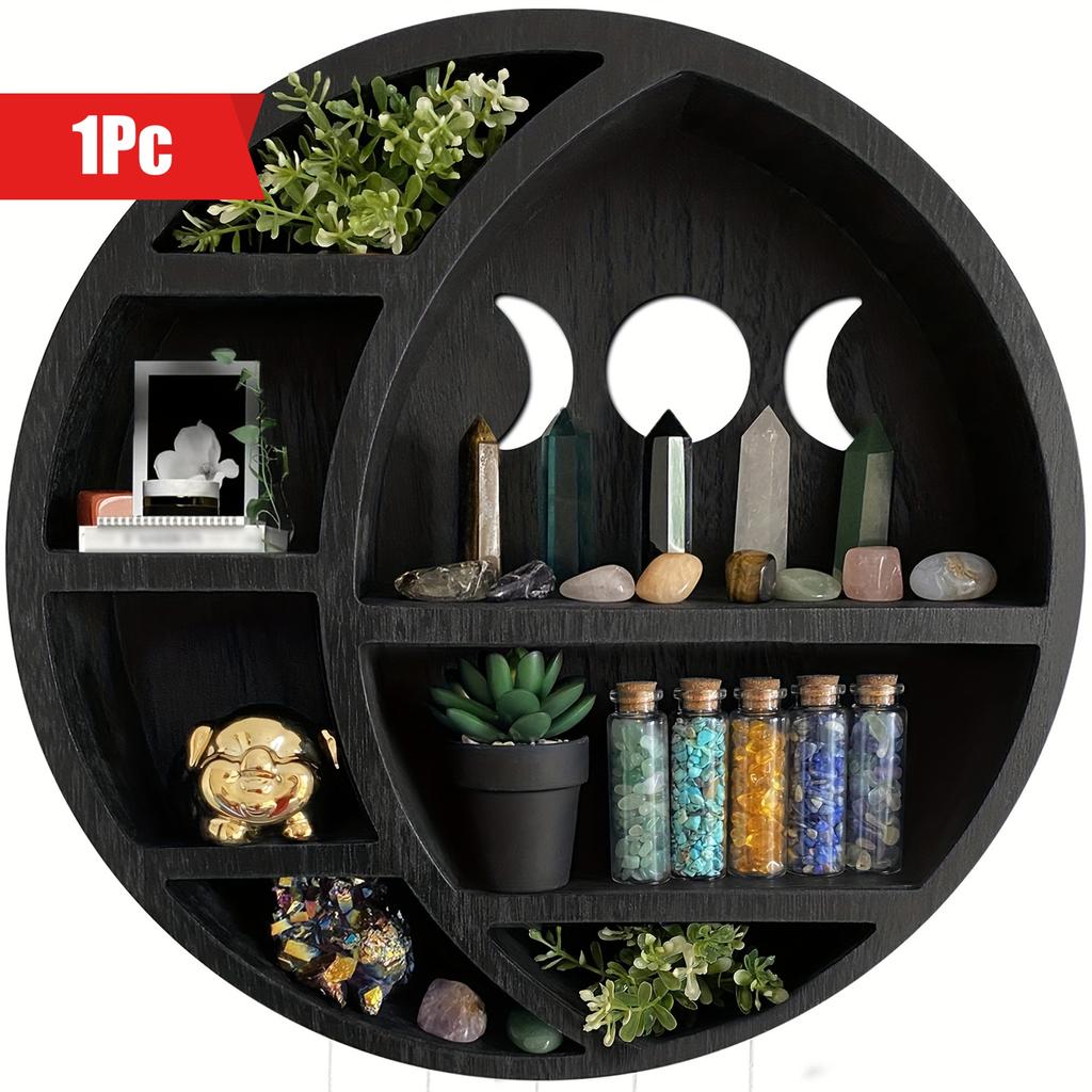 Полка в виде полумесяца, дисплей для кристаллов, камней, эфирных масел, настенный декор в готическом и бохо-стиле, полка с фазами Луны
