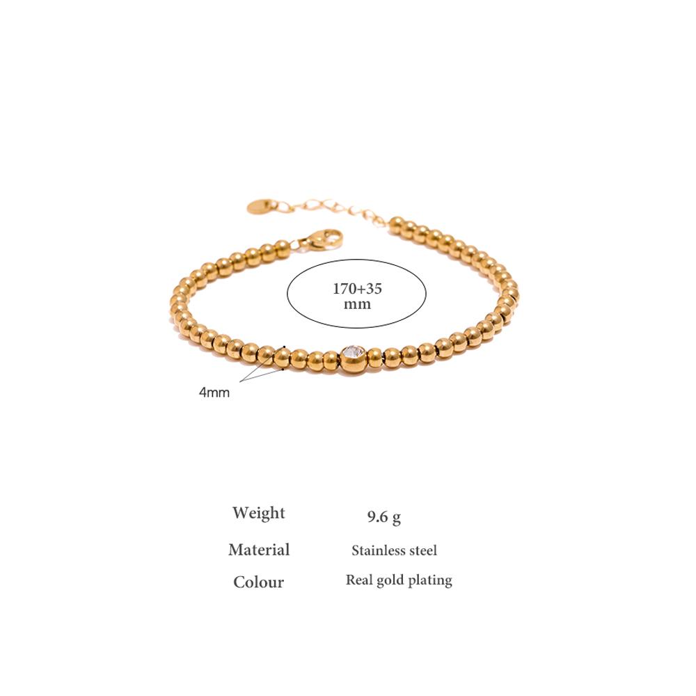 Eetit Stainless Steel Bead Chain Bangle Bracelet for Women Gold Cubic Zirconia Bracelet