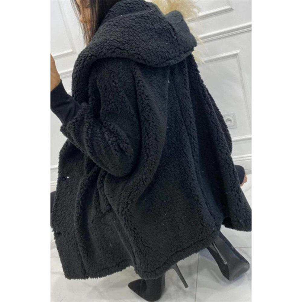 Women's Solid Color Long-sleeved Loose Plush Hooded Jacket
