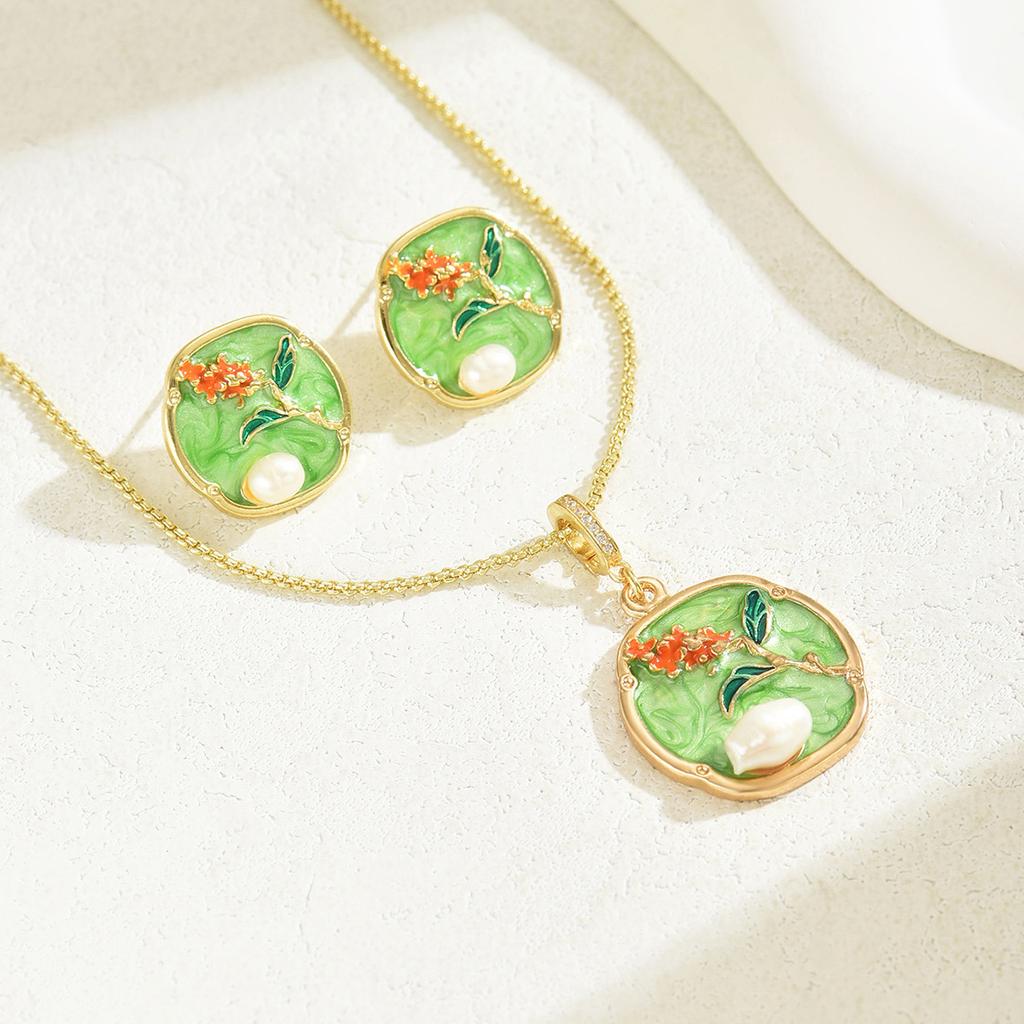 Идиллическое цветочное ожерелье и серьги в комплекте с женской индивидуальностью, жемчужный дизайн с каплями масла, универсальная ключичная цепочка