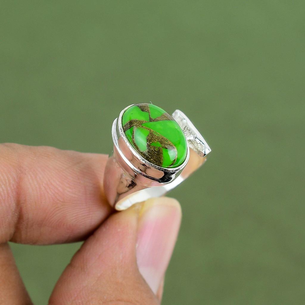 Copper Green Turquoise Ring 925 Sterling Silver Ring Handmade Ring Boho Style Jewelry Elegant Gemstone Ring For Gifts Available In Ring Size