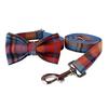 Blue Plaid Velvet Dog Collar and Leash with Alloy Buckle