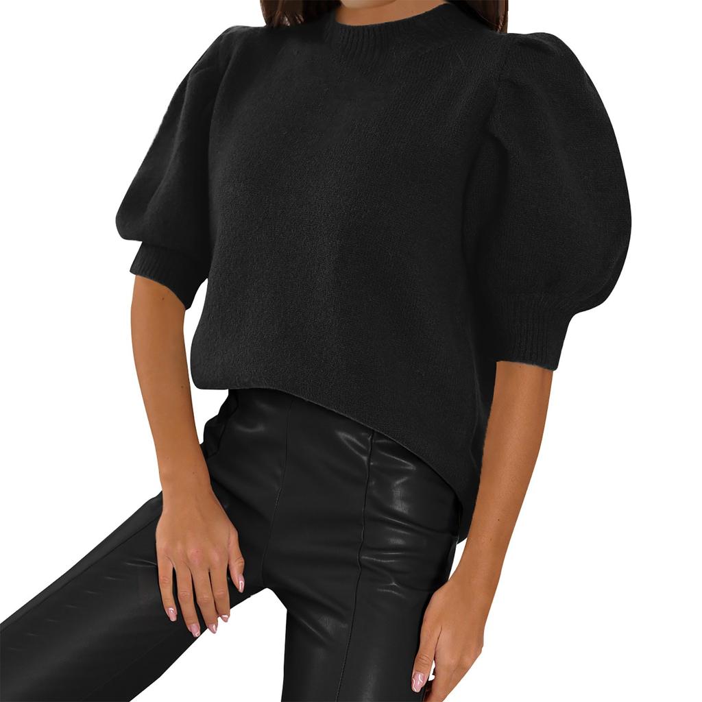 Женские объемные вязаные свитера с короткими рукавами, топы, повседневные пуловеры, рубашки