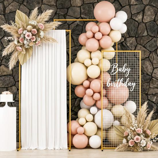 Gold Wedding Arch Backdrop Stand Square Stand, Set of 3, 6.6FT + 5.9FT +4.9FT, Metal Balloon and Flower Frame for Birthday Party, Baby Shower,