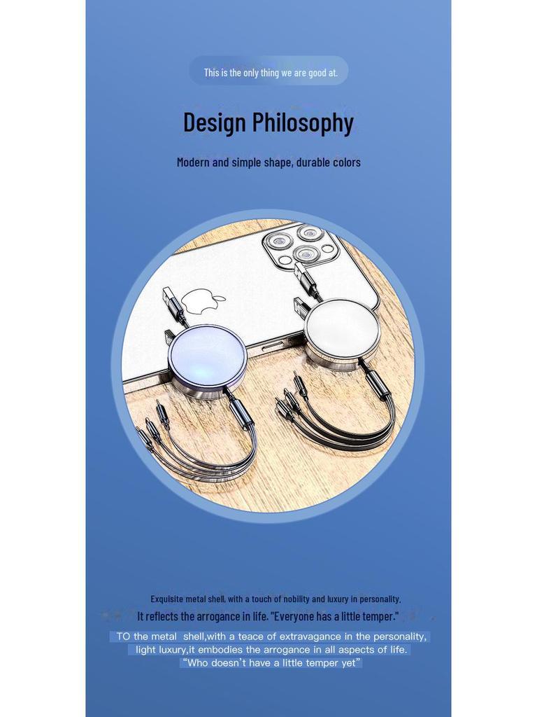 Кабель 3-в-1 с выдвижной конструкцией для быстрой зарядки и настраиваемым хранением, кабель для передачи данных 3A «один к трем»