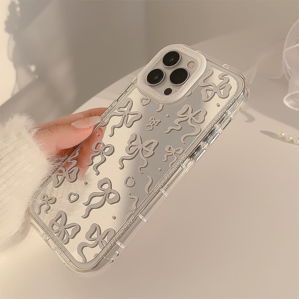 Зеркальный бант Подходит для 14ProMax Apple 16 Чехол для мобильного телефона IPhone 15 Темпераментный стиль принцессы 11 Прозрачный 12