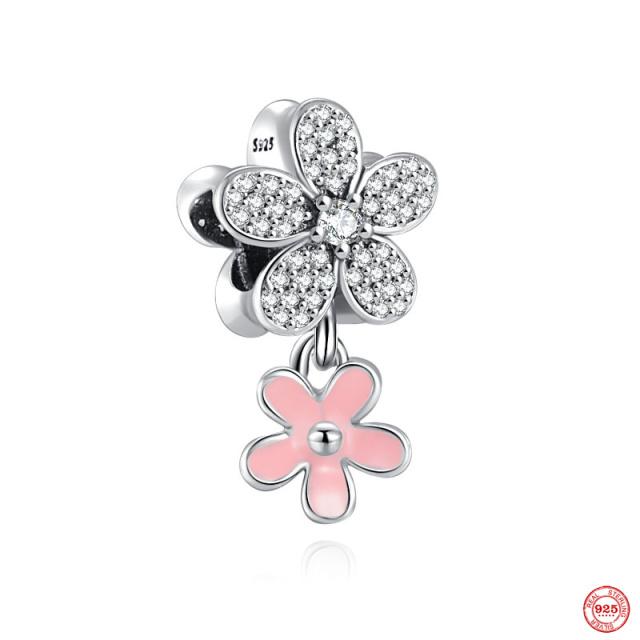 Новый розовый кулон в форме бабочки с цветком, подвеска из бисера, модный оригинальный браслет из стерлингового серебра 925 пробы для женщин, ювелирные изделия своими руками, подарок