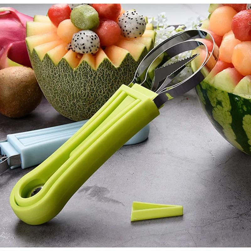 3pcs Watermelon Slicer Cutter Scoop Fruit Carving Knife Cutter Fruit Platter Fruit Dig Pulp Separator Kitchen Home Gadgets Tools