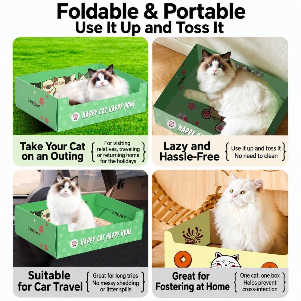 Thickened Cat Toilet Litter Tray Foldable Travel Cats Poop Toilet Outdoor