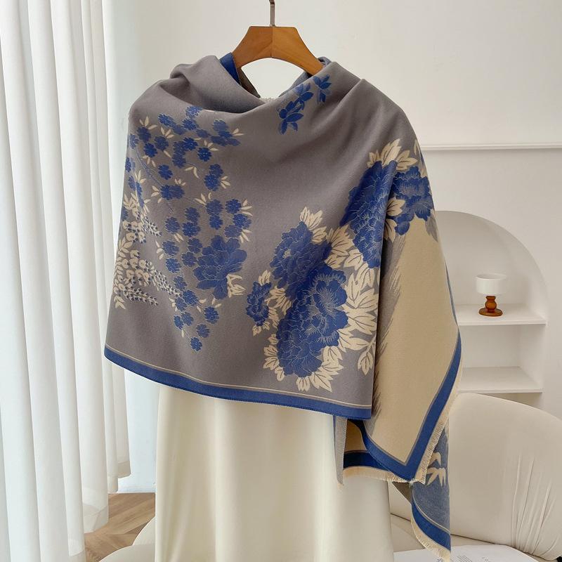 Luxury Brand Cashmere Women Floral Scarf Winter Warm Shawl and Wrap Bandana Pashmina Female Foulard Square Thick Blanket Poncho