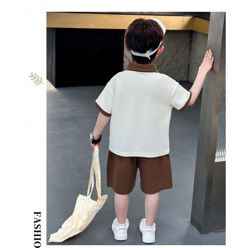Boys Cotton 2-Piece Set Short Sleeve Tee Mid-Length Pants Casual Kids Outfit Ages 3-8